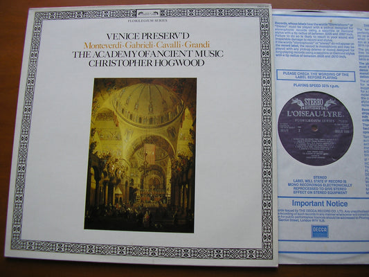 VENICE PRESERV'D: CAVALLI / MONTEVERDI / GABRIELI / GRANDI / LEGRENZI        ACADEMY OF ANCIENT MUSIC / KIRKBY / NELSON / ROGERS / HOGWOOD     DSLO 605