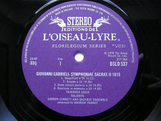 GABRIELI: SYMPHONIAE SACRE II  1615     THE TAVERNER CHOIR / LONDON CORNETT & SACKBUT ENSEMBLE / PARROTT      DSLO 537