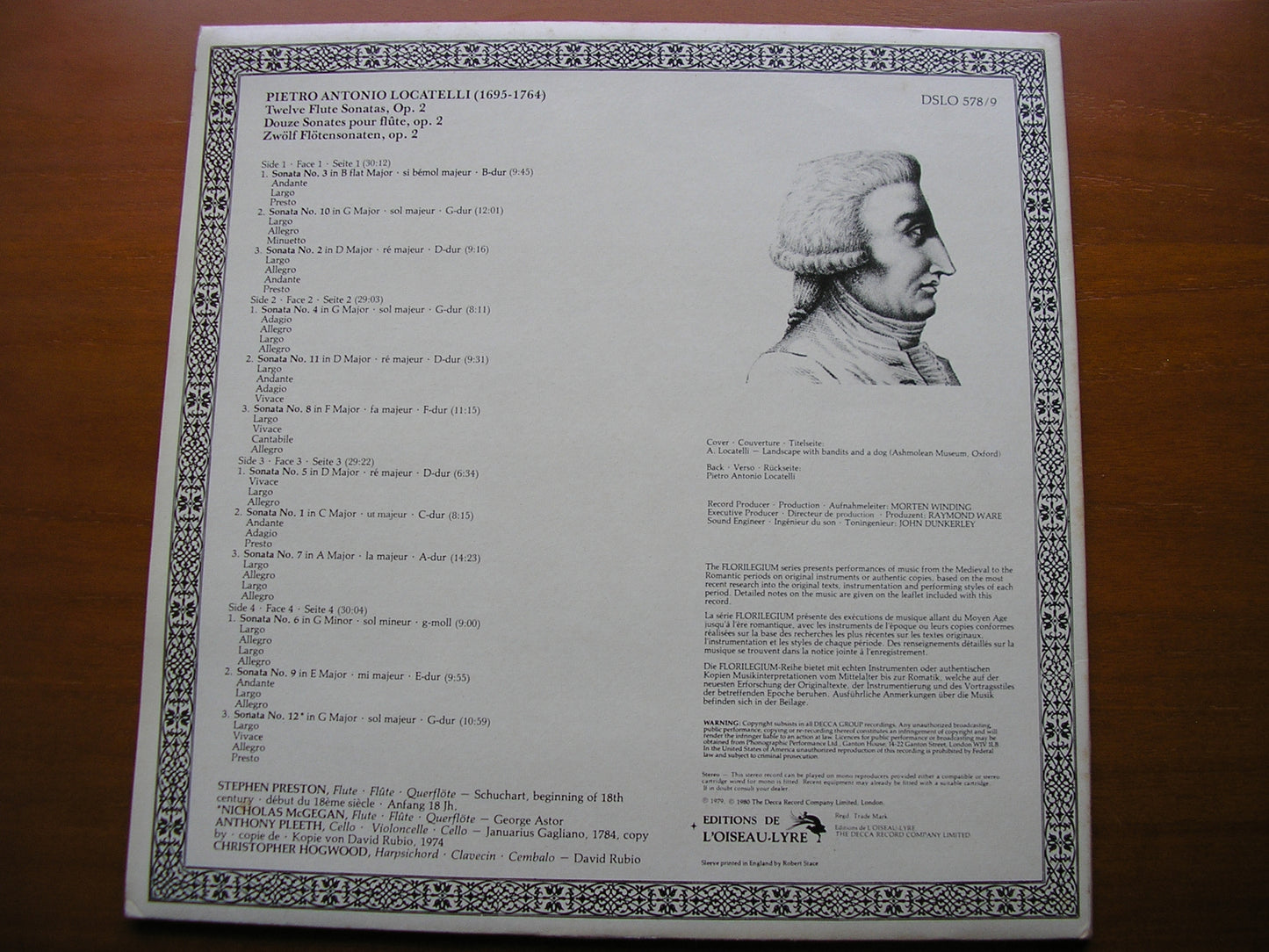 LOCATELLI: TWELVE FLUTE SONATAS Op. 2       PRESTON / PLEETH / HOGWOOD     2 LP       DSLO 578 / 9