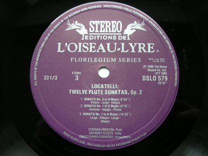 LOCATELLI: TWELVE FLUTE SONATAS Op. 2       PRESTON / PLEETH / HOGWOOD     2 LP       DSLO 578 / 9