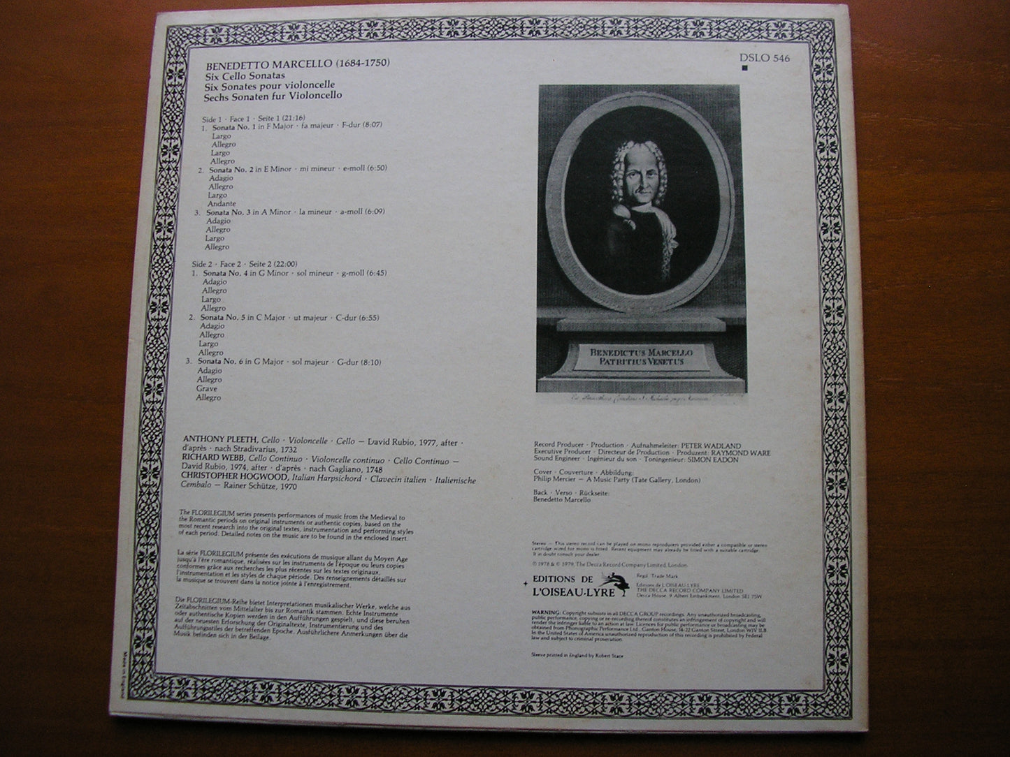 MARCELLO: SIX CELLO SONATAS    PLEETH /WEBB / HOGWOOD      DSLO 546