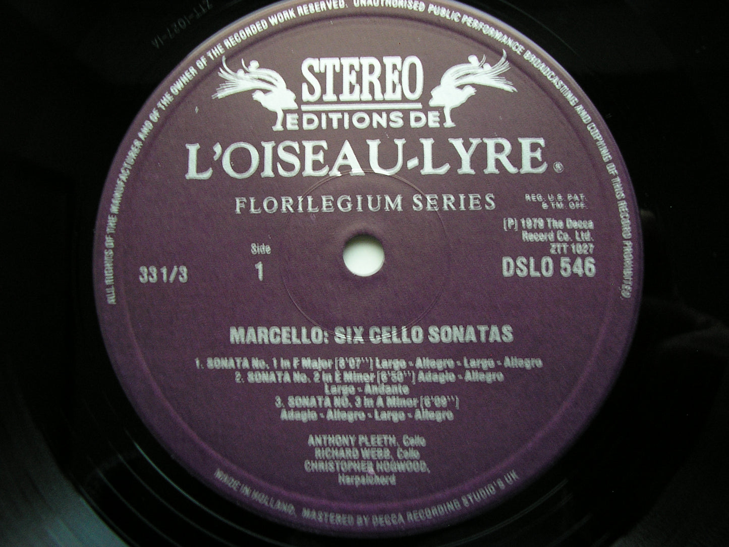 MARCELLO: SIX CELLO SONATAS    PLEETH /WEBB / HOGWOOD      DSLO 546