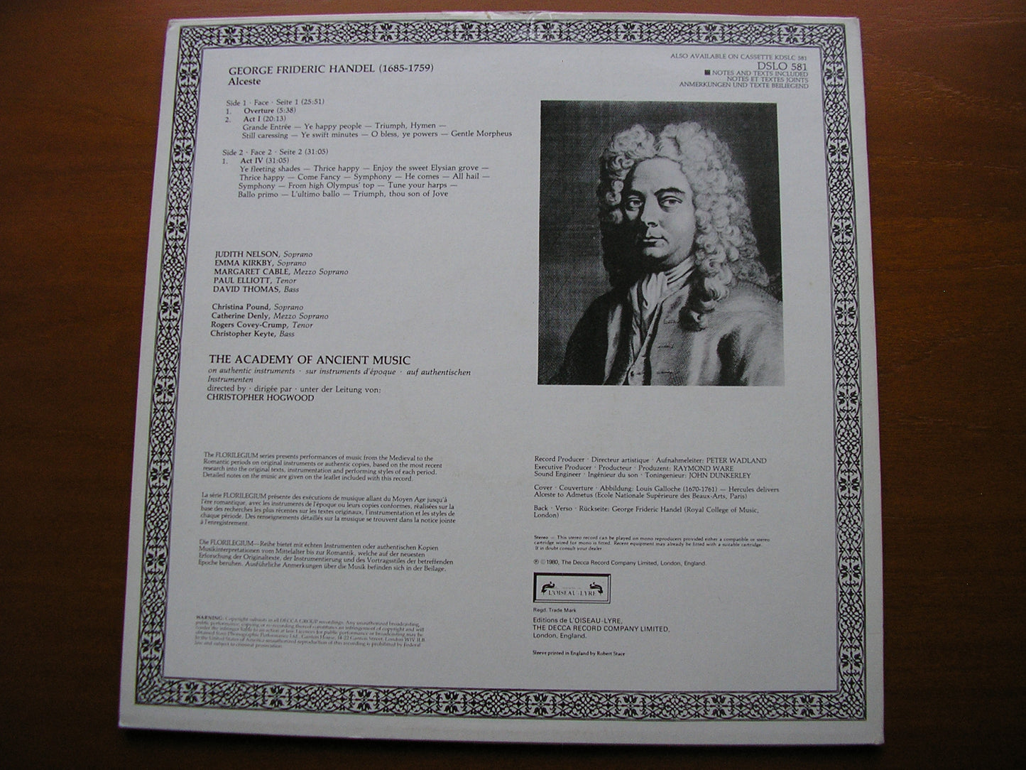 HANDEL: THEATRE MUSIC 'Alceste'     SOLOISTS / ACADEMY OF ANCIENT MUSIC / HOGWOOD      DSLO 581