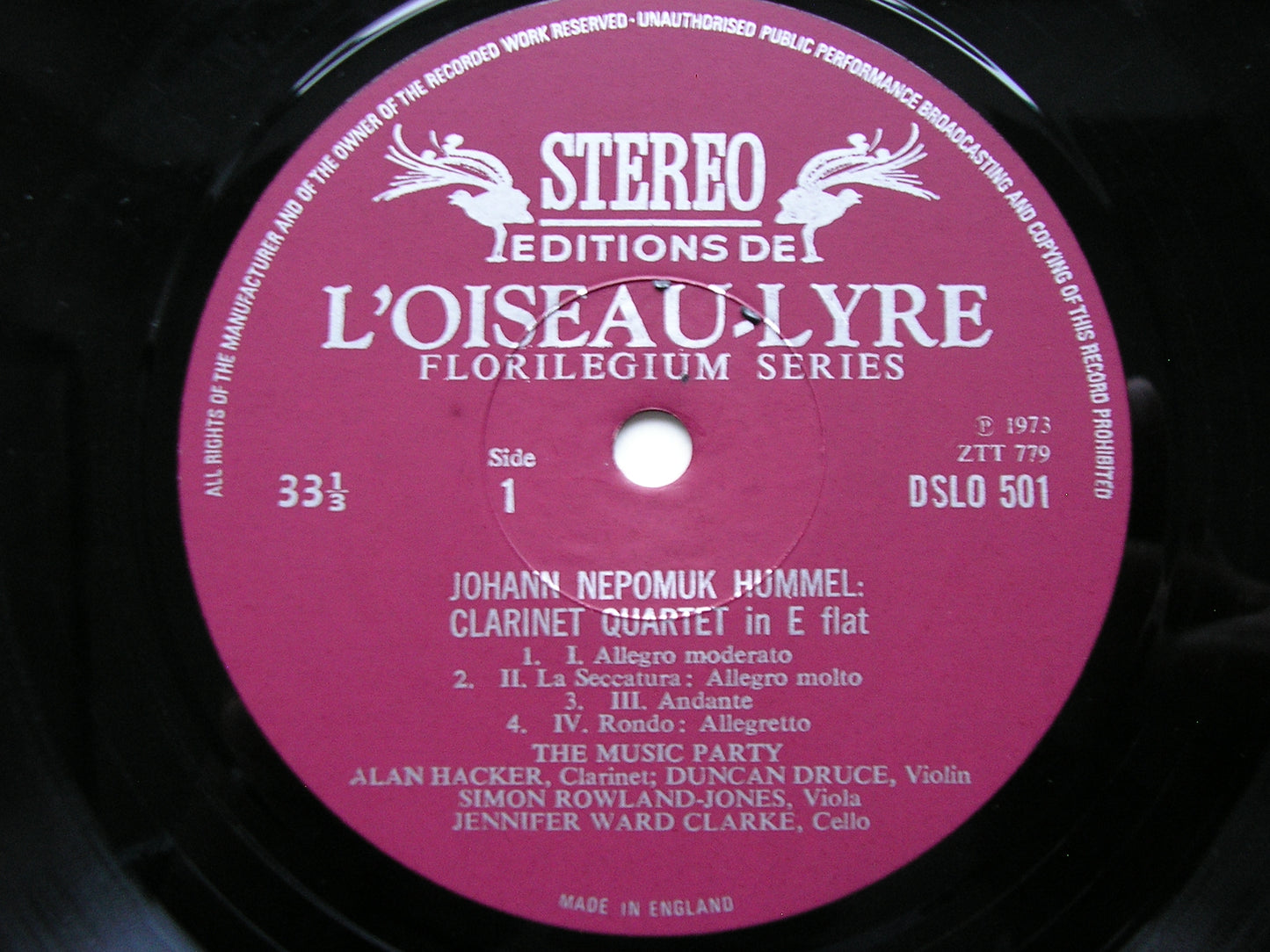 HUMMEL: CLARINET QUARTET / CRUSSELL: CLARINET QUARTET No. 2     THE MUSIC PARTY    DSLO 501