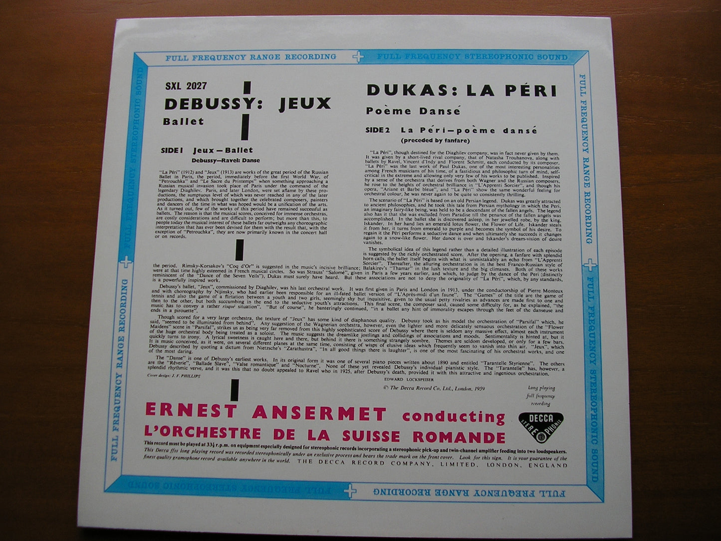 DEBUSSY: JEUX / DUKAS: LA PERI / DEBUSSY - RAVEL: DANSE        ANSERMET / SUISSE ROMANDE     SXL 2027