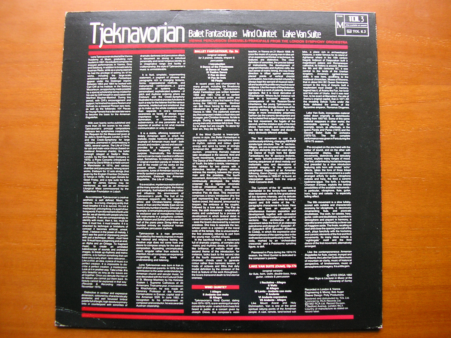 TJEKNAVORIAN: BALLET FANTASTIQUE / WIND QUINTET / LAKE VAN SUITE     VIENNA PERCUSSION ENSEMBLE / TJEKNAVORIAN    TOL 3