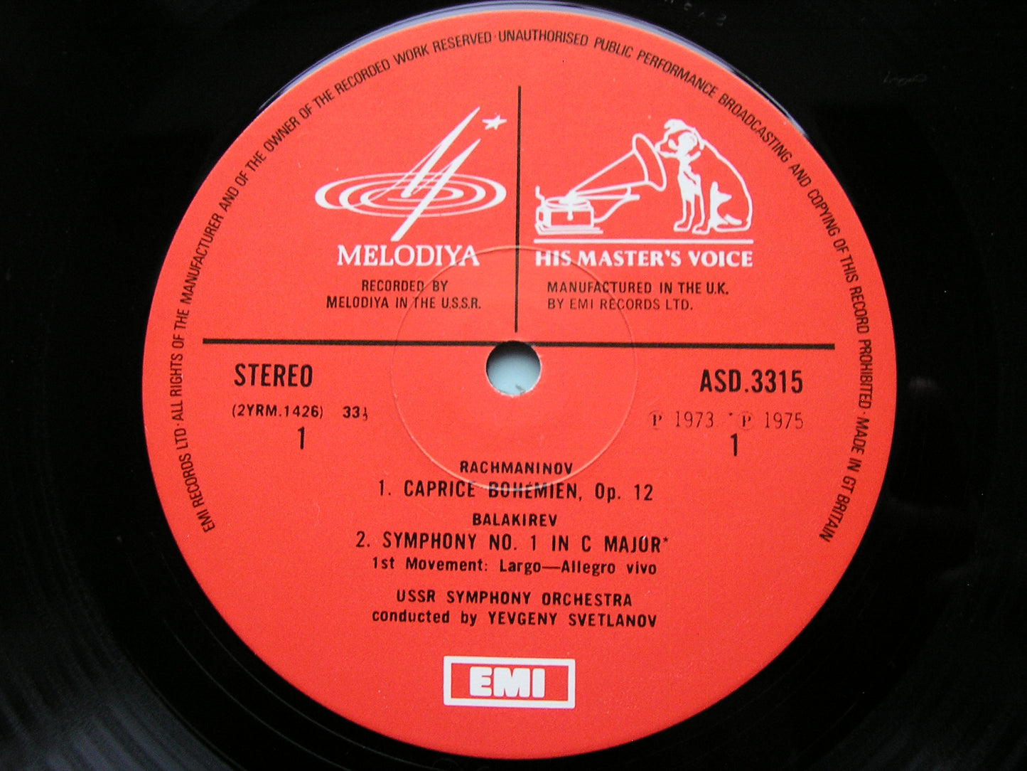 BALAKIREV: SYMPHONY No. 1 / RACHMANINOV: CAPRICE BOHEMIEN      USSR SYMPHONY / SVETLANOV     ASD 3315
