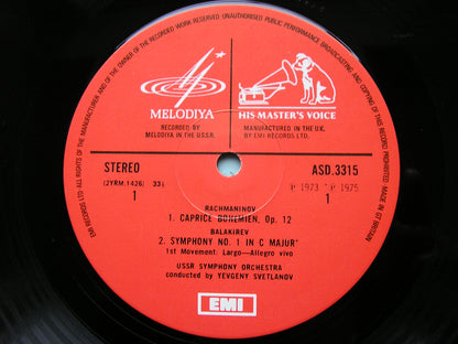 BALAKIREV: SYMPHONY No. 1 / RACHMANINOV: CAPRICE BOHEMIEN      USSR SYMPHONY / SVETLANOV     ASD 3315