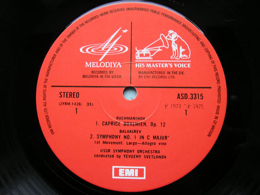 BALAKIREV: SYMPHONY No. 1 / RACHMANINOV: CAPRICE BOHEMIEN      USSR SYMPHONY / SVETLANOV     ASD 3315