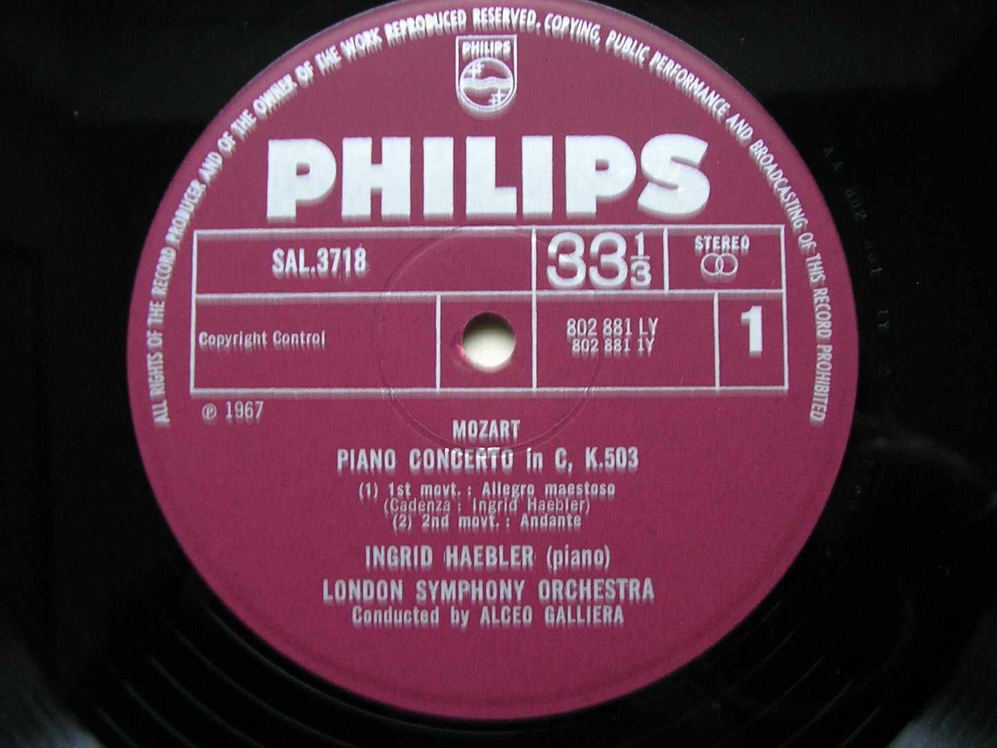 MOZART: PIANO CONCERTO No. 25 / RONDOS K382 & K386    HAEBLER / LONDON SYMPHONY / GALLIERA     SAL 3718