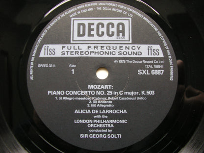 MOZART: PIANO CONCERTOS Nos. 25 & 27      LARROCHA / LONDON PHILHARMONIC / SOLTI      SXL 6887