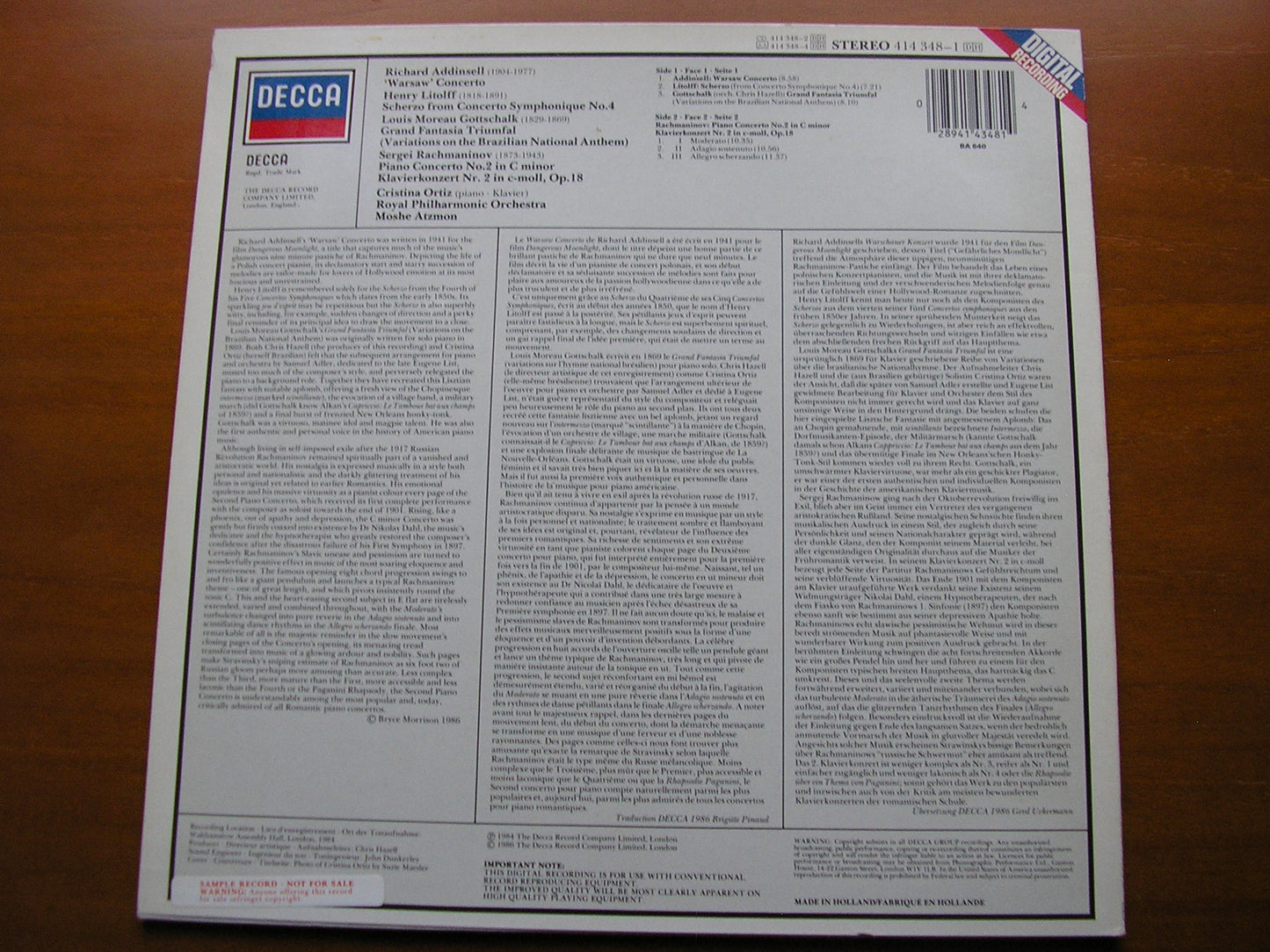 RACHMANINOV: PIANO CONCERTO No. 2 / LITOLFF: SCHERZO / ADDINSELL: WARSAW CONCERTO    ORTIZ / ROYAL PHILHARMONIC / ATZMON   414 348