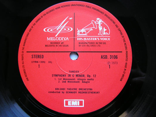 TANEIEV: SYMPHONY in C / SPENDIAROV: ORCHESTRAL WORKS    BOLSHOI ORCHESTRA / MOSCOW RADIO SYMPHONY / ROZHDESTVENSKY    ASD 3106
