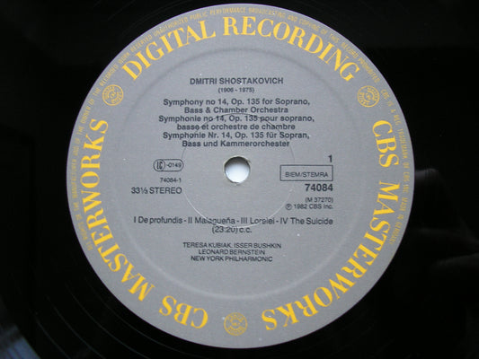 SHOSTAKOVICH: SYMPHONY No. 14     BERNSTEIN / NEW YORK PHILHARMONIC       74084