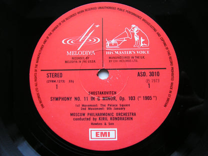 SHOSTAKOVICH: SYMPHONY No. 11  The Year 1905      KIRIL KONDRASHIN / MOSCOW PHILHARMONIC        ASD 3010