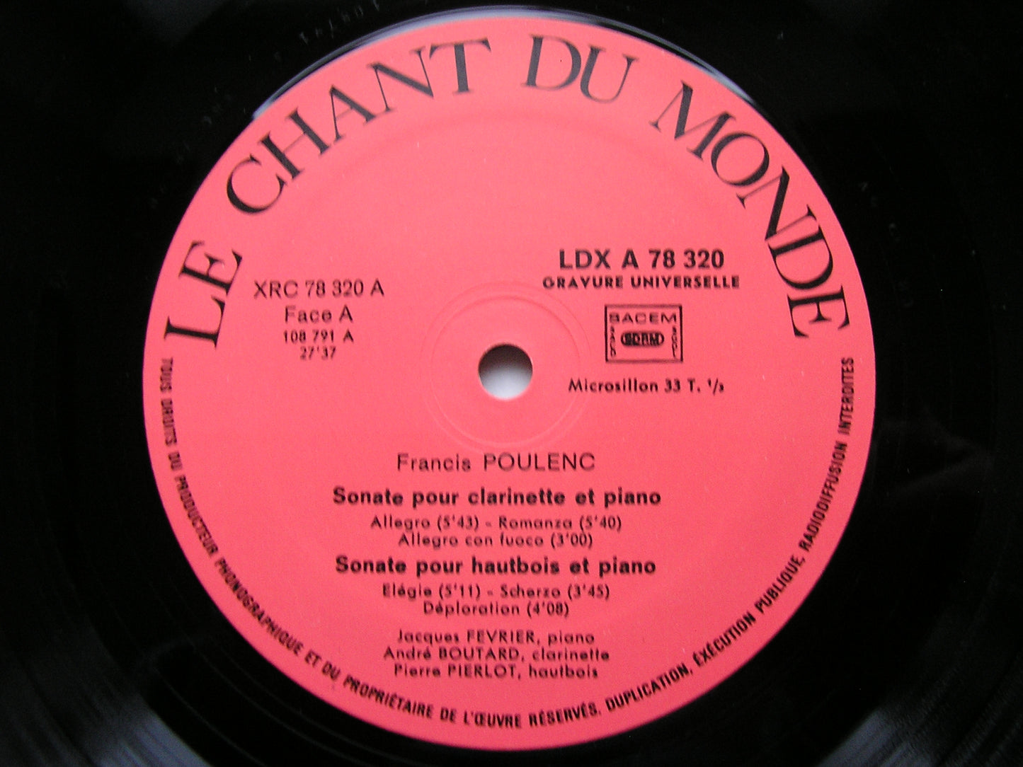POULENC: SONATAS FOR CLARINET & PIANO / OBOE & PIANO / AUBADE FOR PIANO & 18 INSTRUMENTS      FEVRIER / BOUTARD / PIERLOT / LAMOUREUX ORCHESTRA / BAUDO    LDX 78320