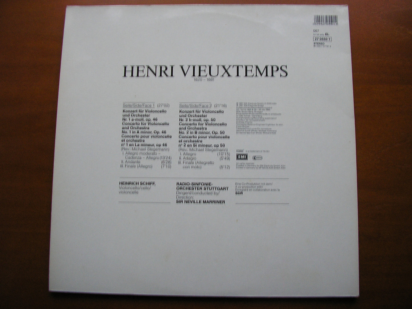 VIEUXTEMPS: CELLO CONCERTOS Nos. 1 & 2    HEINRICH SCHIFF / STUTTGART RADIO SYMPHONY / MARRINER     27 0550