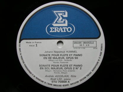 HUMMEL: THREE SONATAS FOR FLUTE & PIANO / GRAND RONDEAU BRILLANT     ANDRAS ADORJAN / NOEL LEE      STU 70868