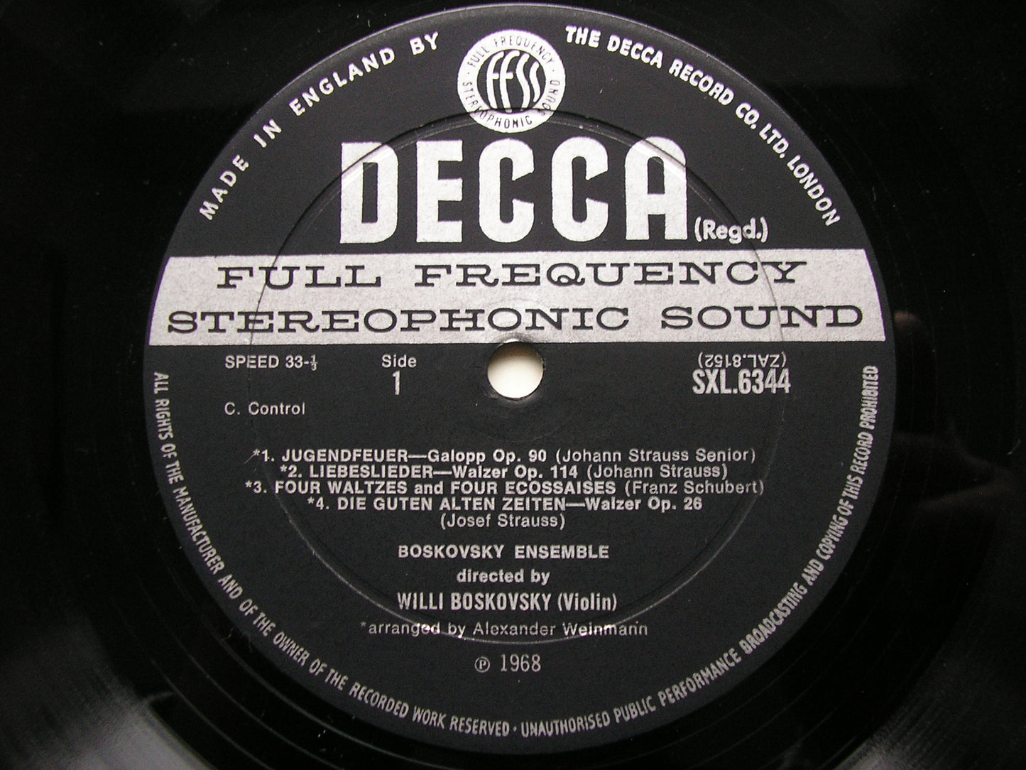 DANCES OF OLD VIENNA: SCHUBERT / LANNER / JOHANN STRAUSS      BOSKOVSKY ENSEMBLE     SXL 6344