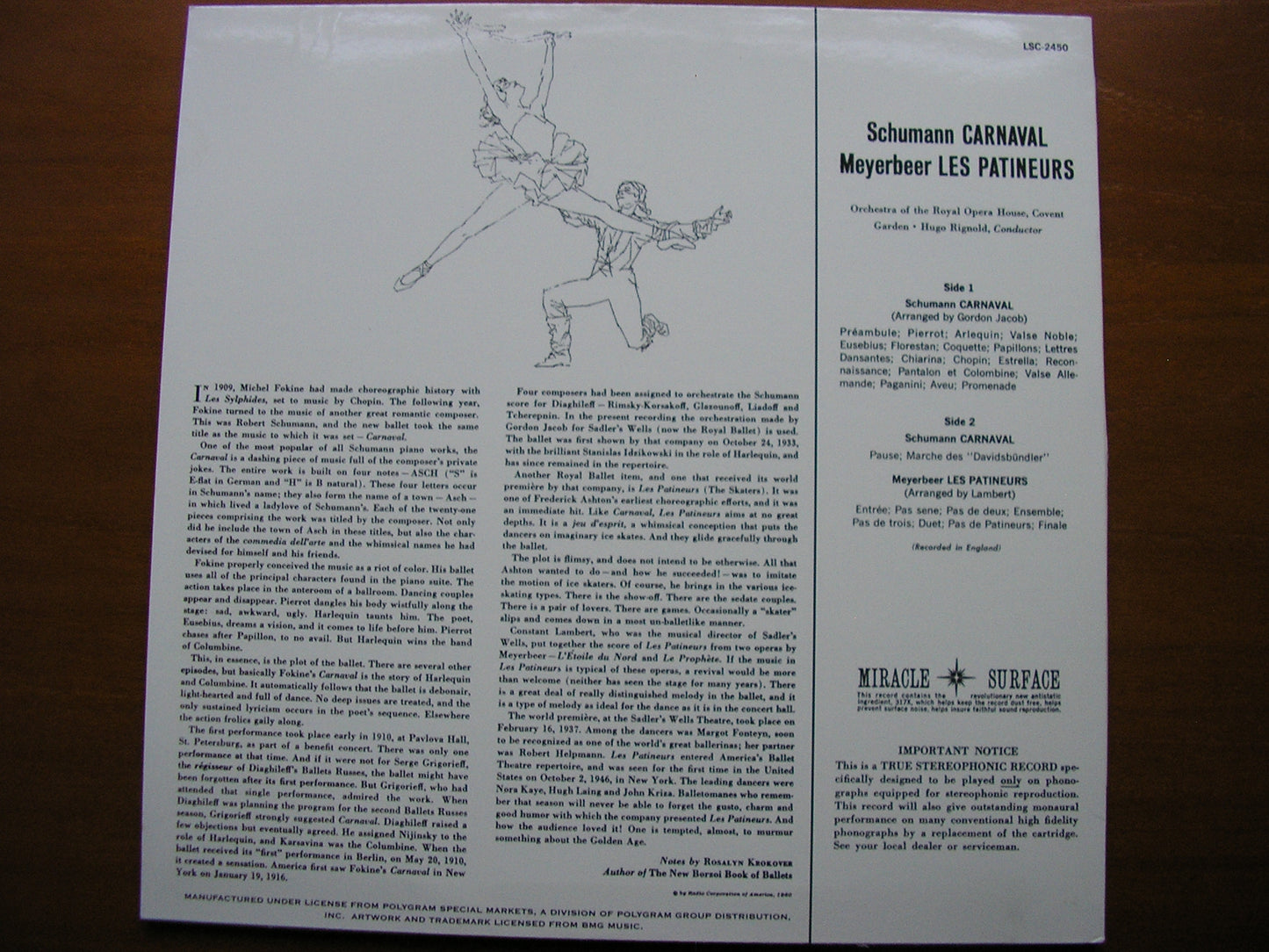 SCHUMANN: CARNAVAL / MEYERBEER: LES PATINEURS     RIGNOLD / OROHCG      LSC 2450