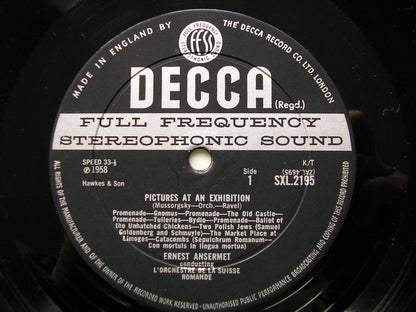 MUSSORGSKY: PICTURES AT AN EXHIBITION . LISZT: THE HUNS     AMSERMET / SUISSE ROMANDE     SXL 2195