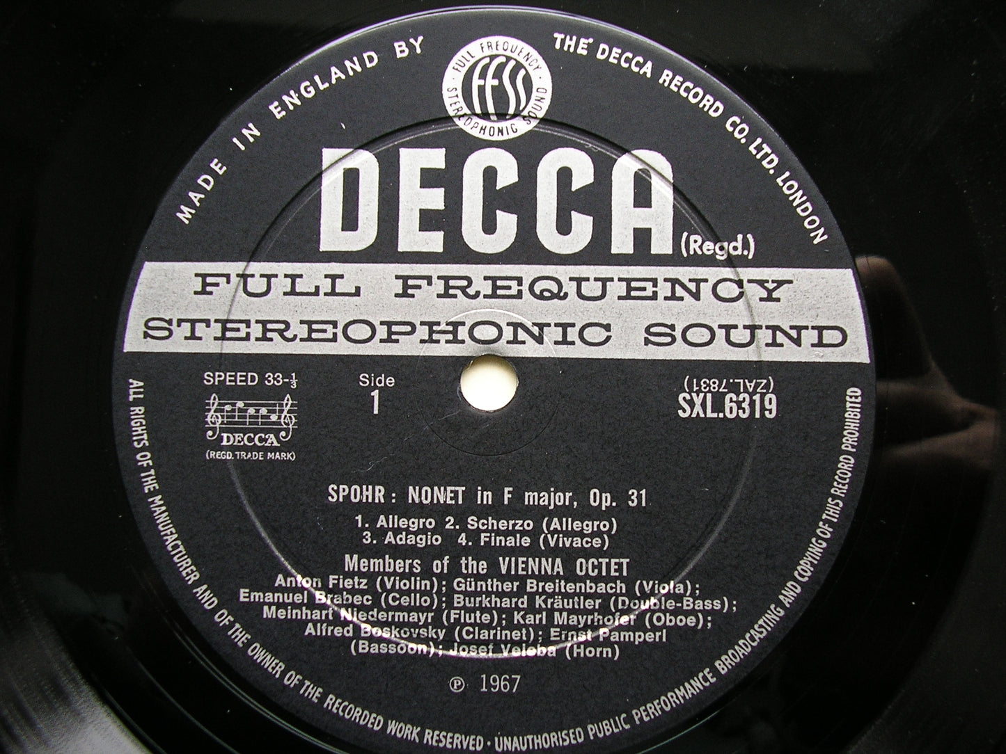 SXL 6319  SPOHR: NONET in F / DOUBLE QUARTET in E     MEMBERS OF THE VIENNA OCTET     ED2