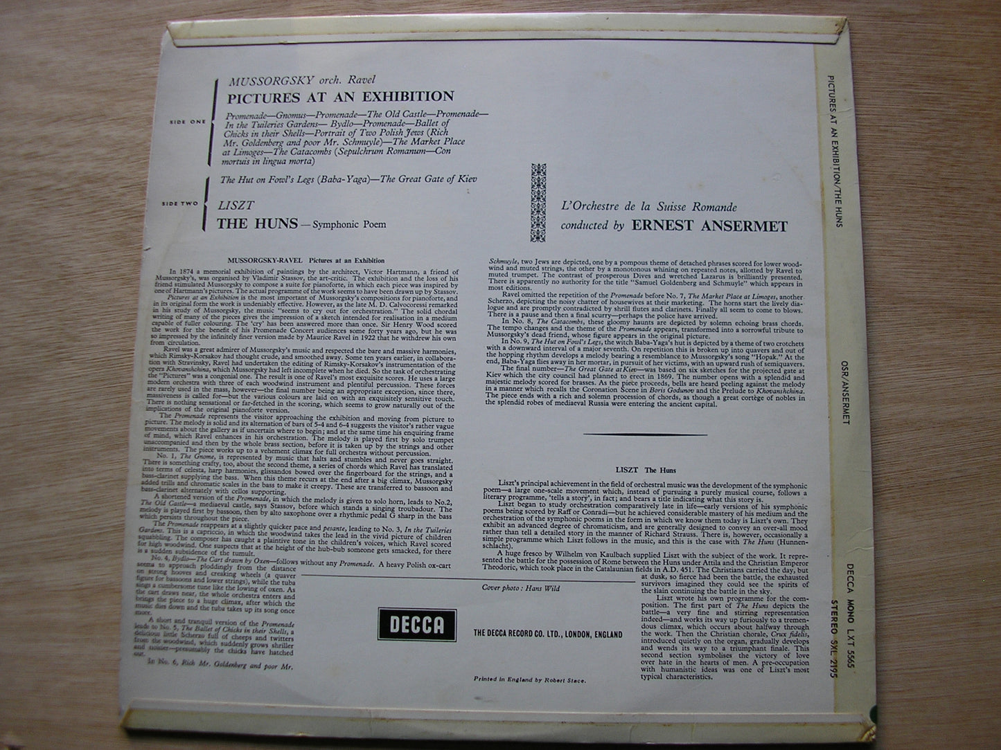 MUSSORGSKY: PICTURES AT AN EXHIBITION . LISZT: THE HUNS     AMSERMET / SUISSE ROMANDE     SXL 2195