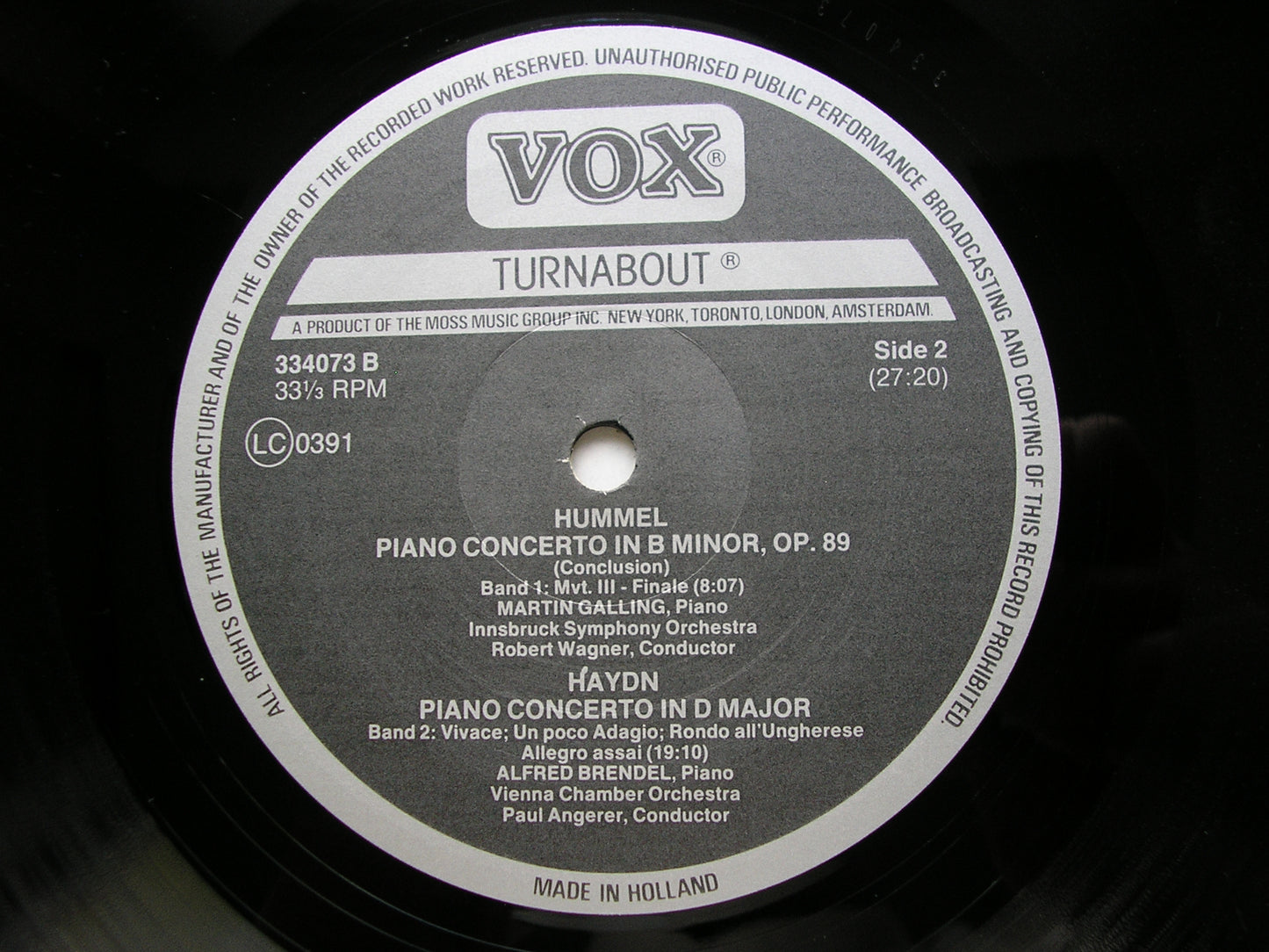 HUMMEL: PIANO CONCERTO / HAYDN: PIANO CONCERTO     GALLING / BRENDEL / VCO / ISO / WAGNER / ANGERER    TV 334 073