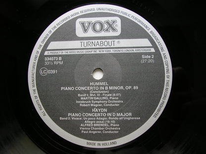 HUMMEL: PIANO CONCERTO / HAYDN: PIANO CONCERTO     GALLING / BRENDEL / VCO / ISO / WAGNER / ANGERER    TV 334 073