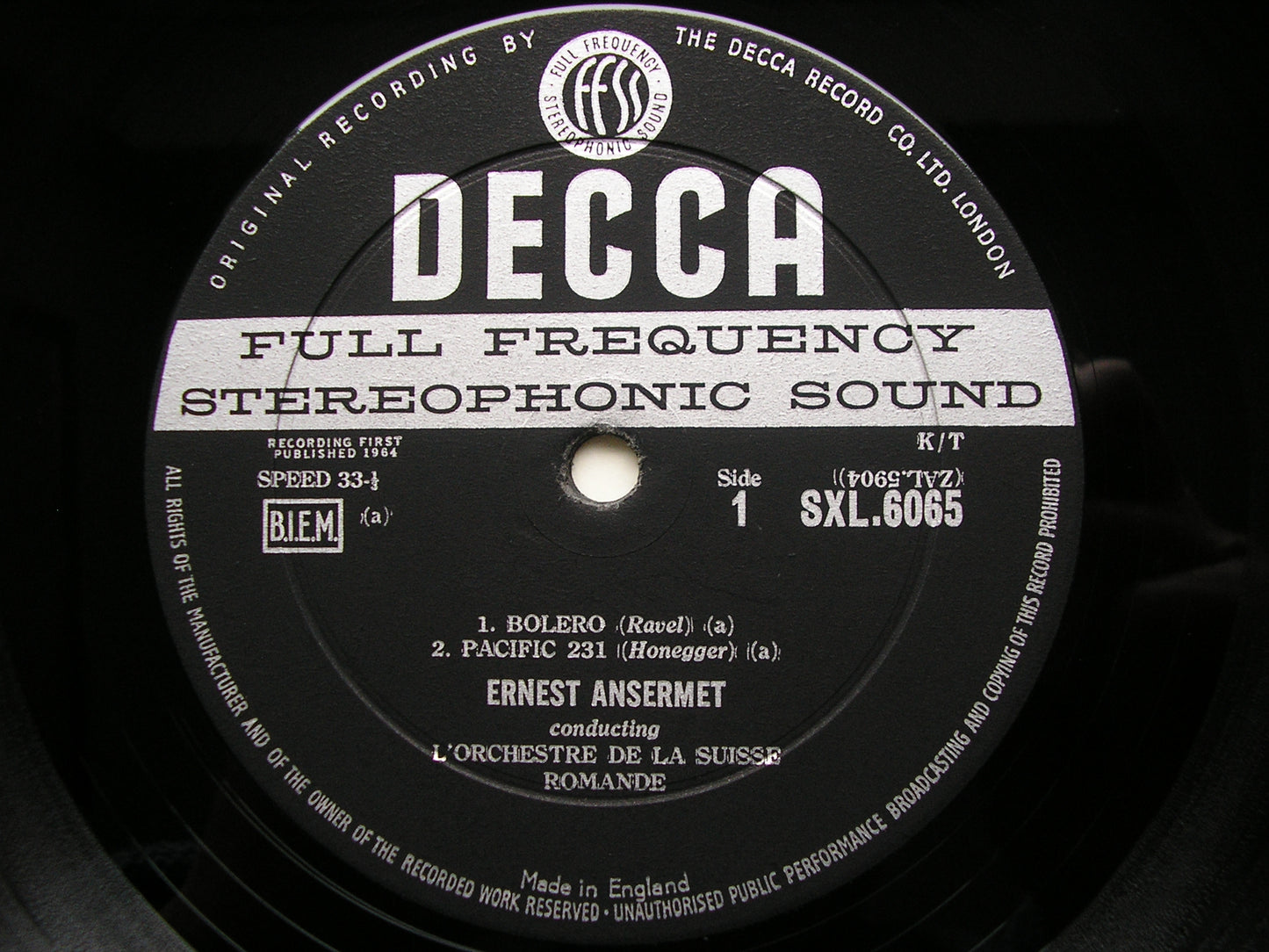 SXL 6065  RAVEL / HONEGGER / DUKAS: ORCHESTRAL WORKS     ANSERMET / SUISSE ROMANDE    ED1