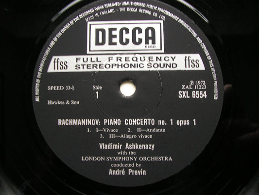 RACHMANINOV: PIANO CONCERTOS Nos. 1 & 2    ASHKENAZY / LONDON SYMPHONY / PREVIN    SXL 6554