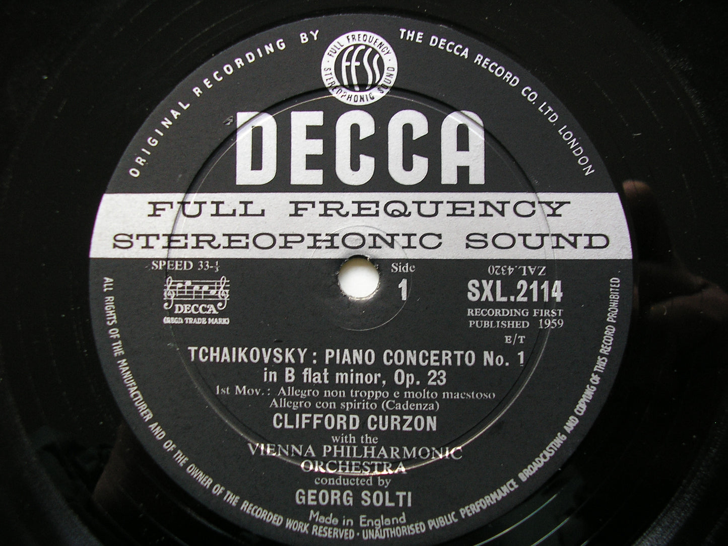 TCHAIKOVSKY: PIANO CONCERTO     CURZON / VIENNA PHILHARMONIC / SOLTI    SXL 2114