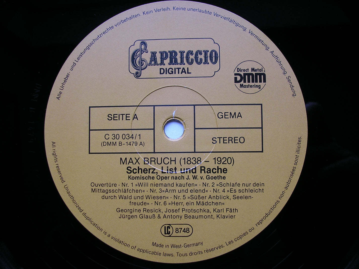 BRUCH: SCHERZ, LIST UND RACHE (JOKE, TRICKERY & REVENGE)     SOLOISTS / PIANO DUO     2LP SET    C 30 034 / 1-2