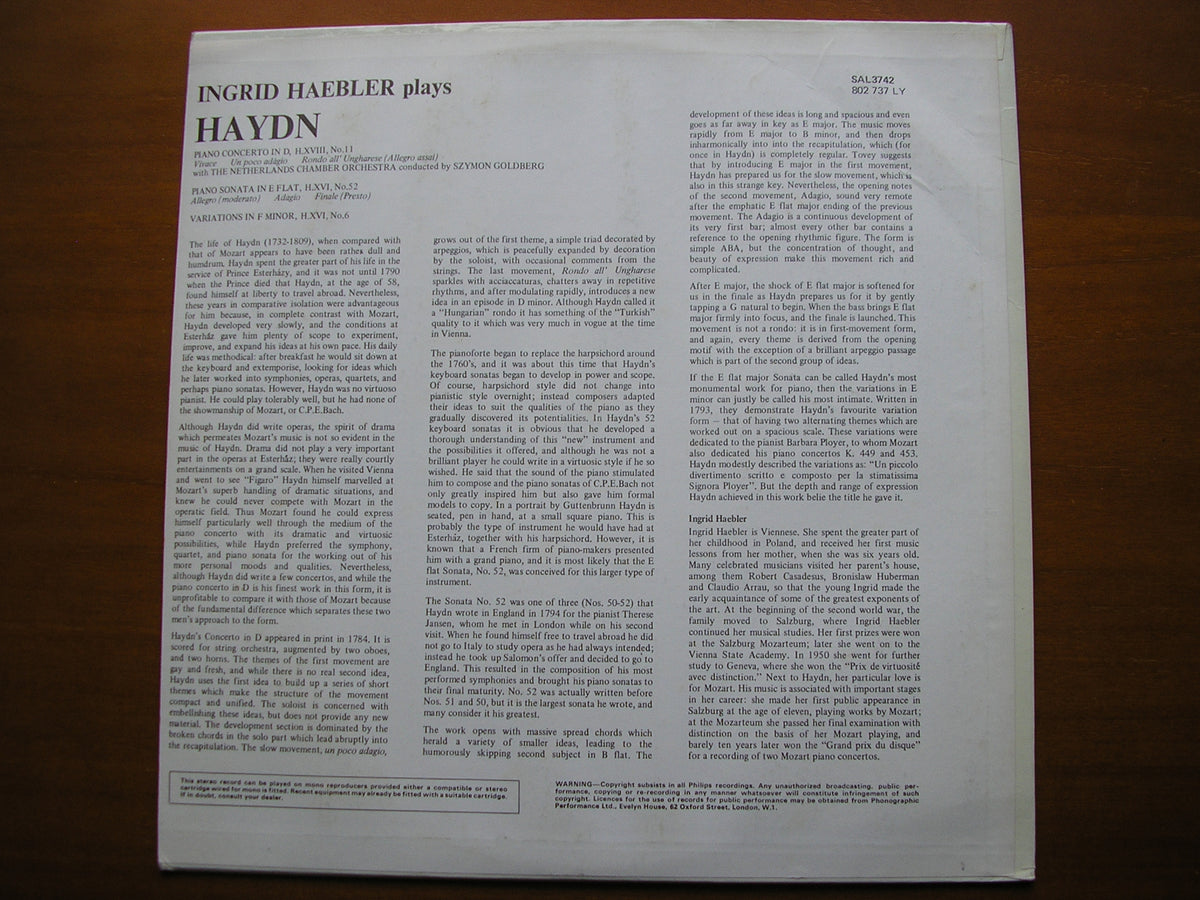 HAYDN: PIANO CONCERTO No. 11 / SONATA in E / VARIATIONS      HAEBLER / NETHERLANDS CHAMBER ORCHESTRA / GOLDBERG     SAL 3742