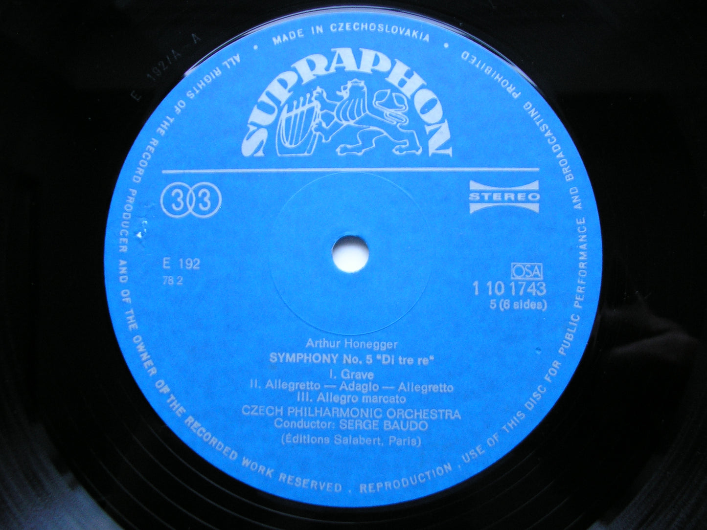 HONEGGER: THE FIVE SYMPHONIES / PACIFIC 231 / PASTORALE D'ETE / CHANT DE JOIE     BAUDO / CZECH PHILHARMONIC     3LP    110 1741-3