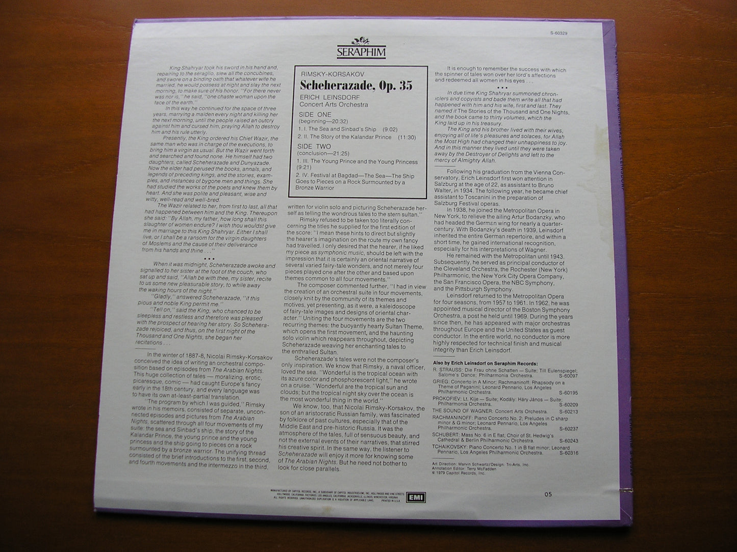 RIMSKY-KORSAKOV: SCHEHERAZADE   ERICH LEINSDORF / CONCERT ARTS ORCHESTRA   S-60329