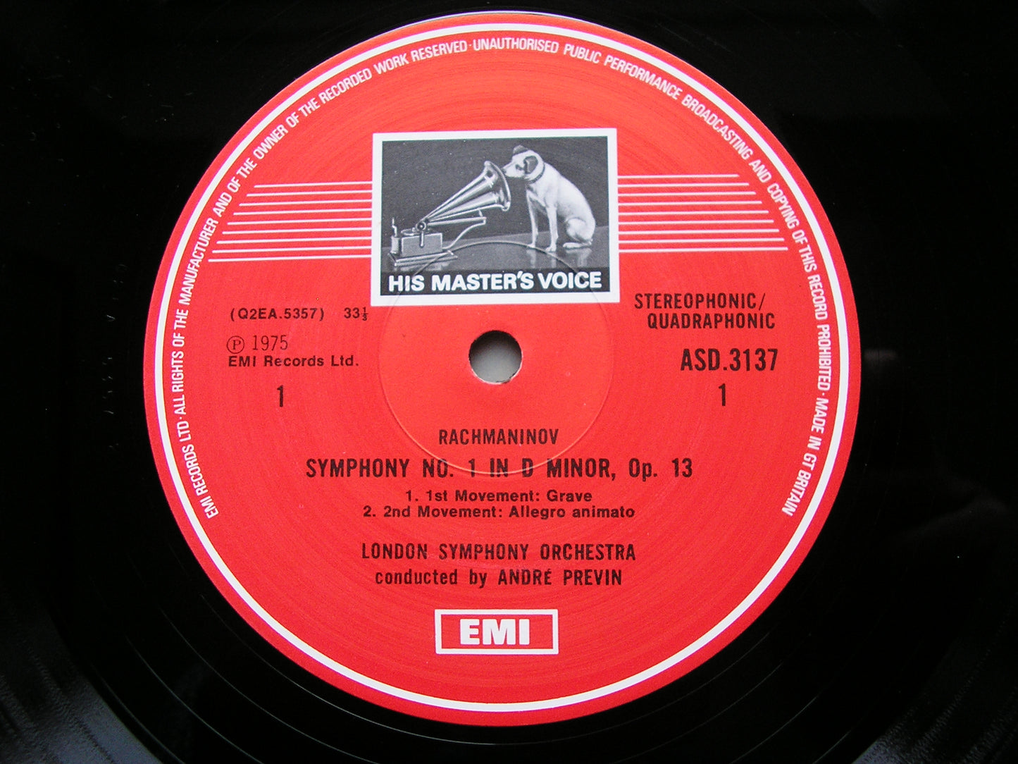 RACHMANINOV: SYMPHONY No. 1       PREVIN / LONDON SYMPHONY     ASD 3137