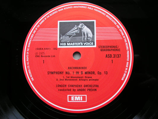 RACHMANINOV: SYMPHONY No. 1       PREVIN / LONDON SYMPHONY     ASD 3137