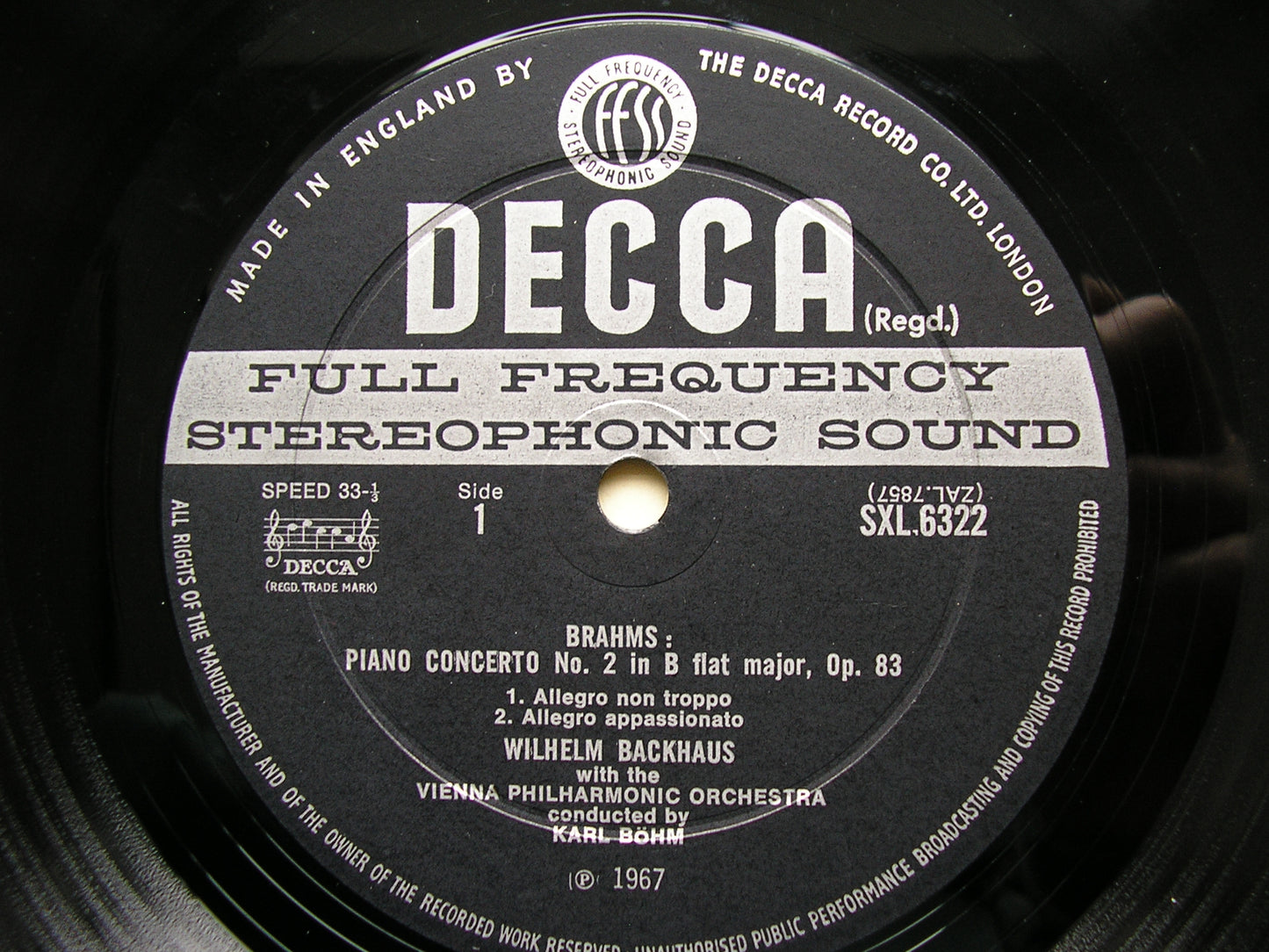 SXL 6322  BRAHMS: PIANO CONCERTO No.2     BACKHAUS / VIENNA PHILHARMONIC / BOHM     ED2