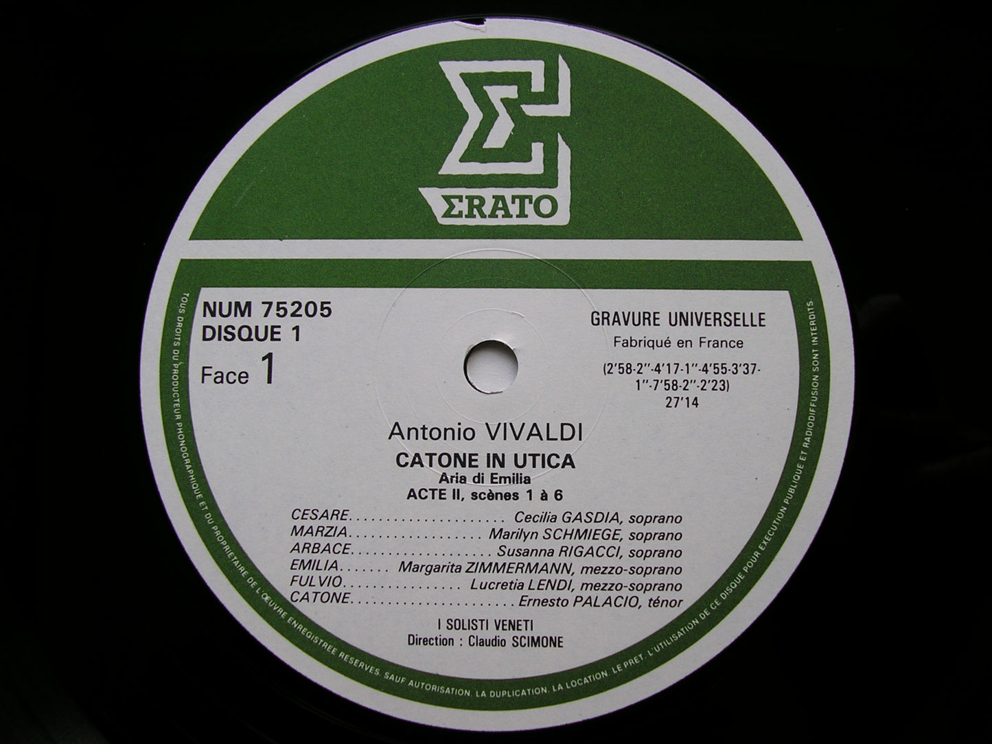 VIVALDI: IL CATONE IN UTICA  (1735)     SOLOISTS / I SOLOISTI VENETI / SCIMONE   2LP    NUM 75204