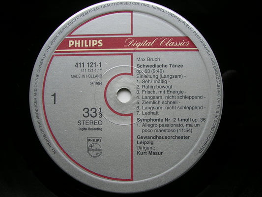 BRUCH: SYMPHONY No. 2 / SWEDISH DANCES       LEIPZIG GEWANDHAUS / MASUR     411 121