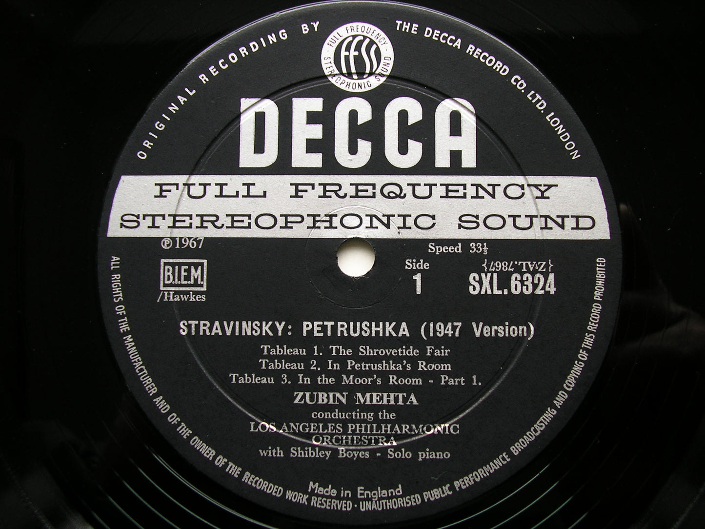 SXL 6324  STRAVINSKY: PETRUSHKA / CIRCUS POLKA     MEHTA / LOS ANGELES PHILHARMONIC    ED1