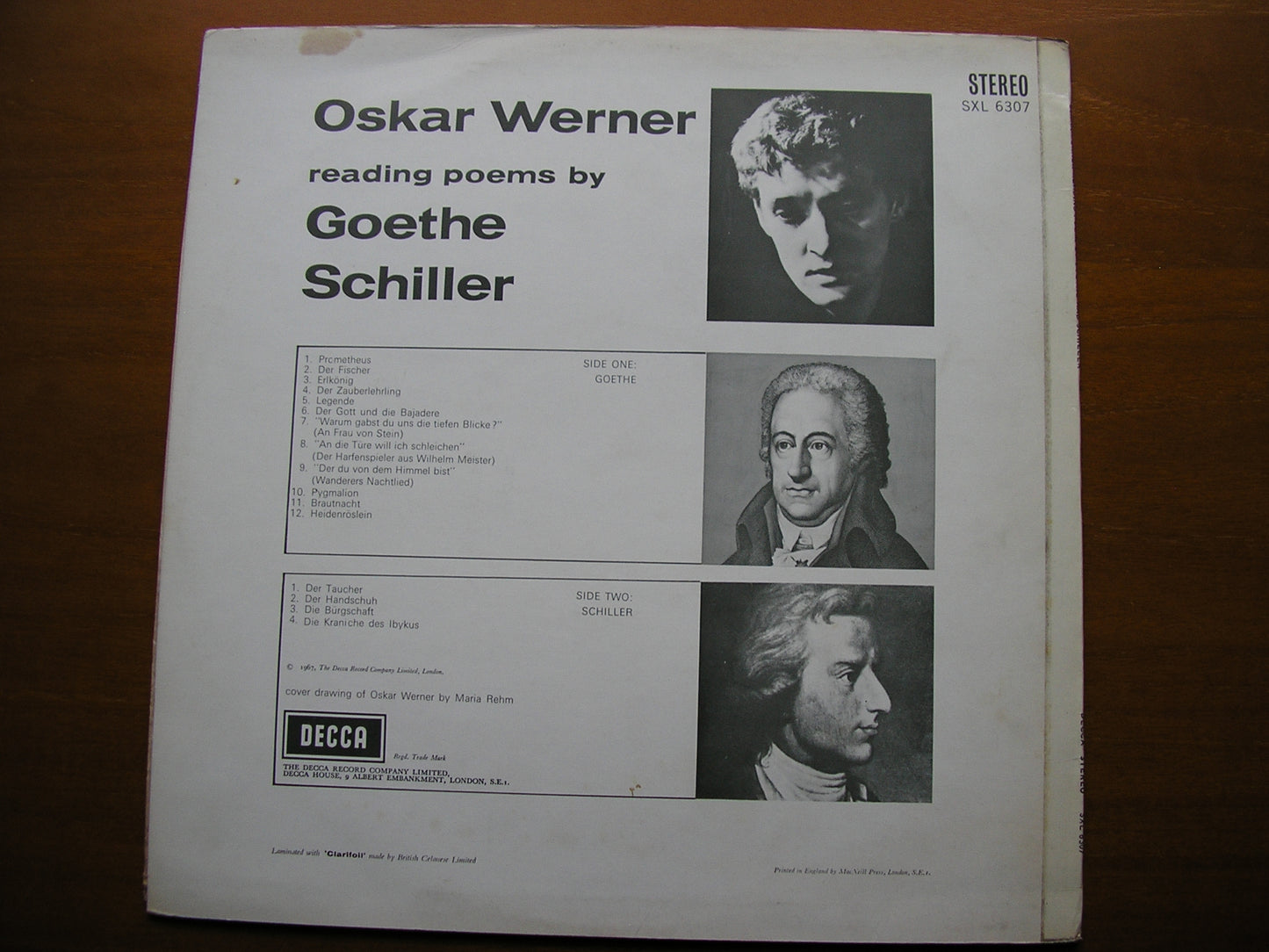 SXL 6307  OSKAR WERNER READING POEMS BY GOETHE & SCHILLER    ED2