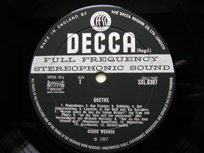 SXL 6307  OSKAR WERNER READING POEMS BY GOETHE & SCHILLER    ED2