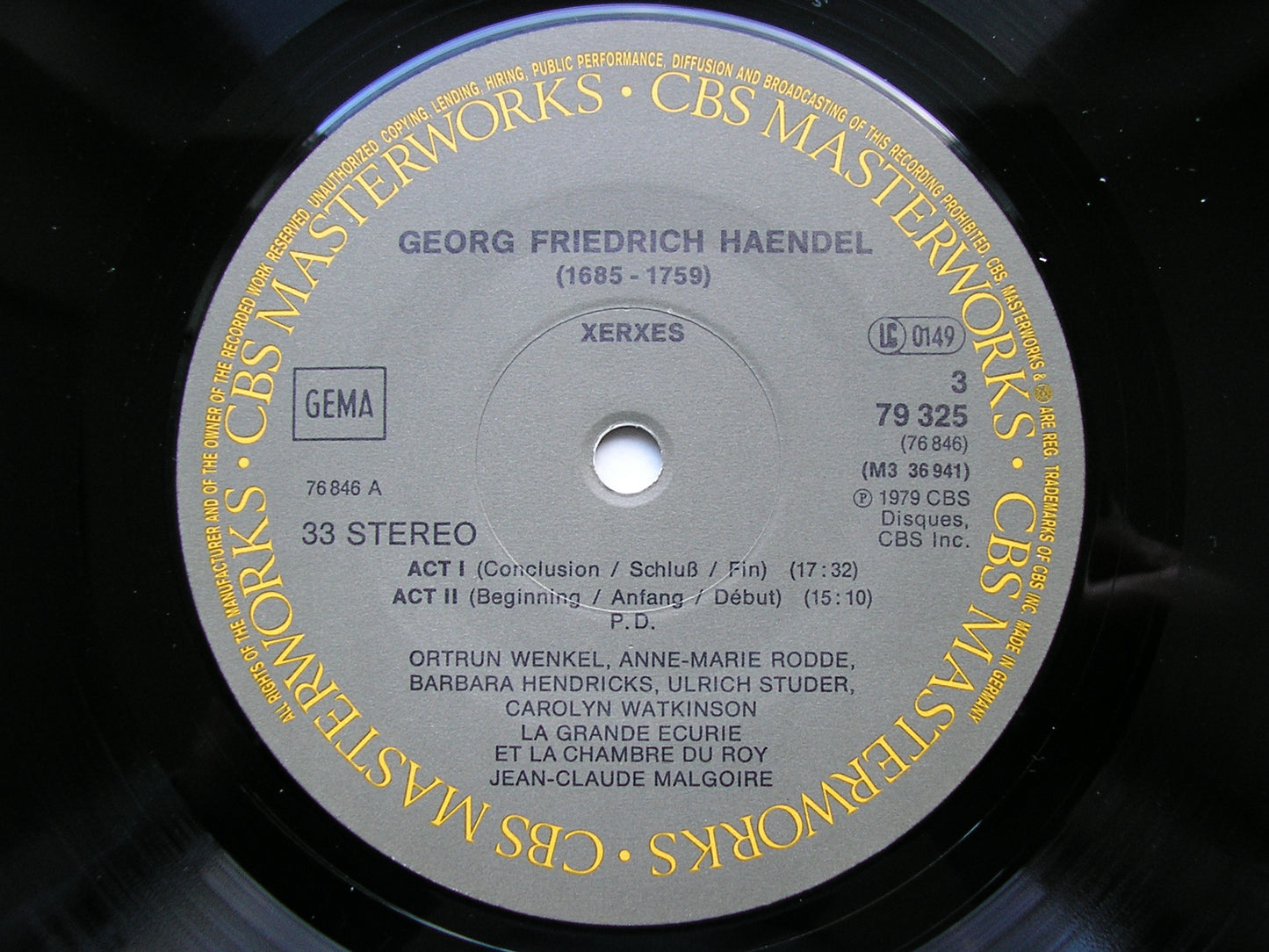 HANDEL: XERXES (1738)      SOLOISTS / LA GRANDE ECURIE ET LA CHAMBRE DU ROY / MALGOIRE    3LP    79325                  3LP