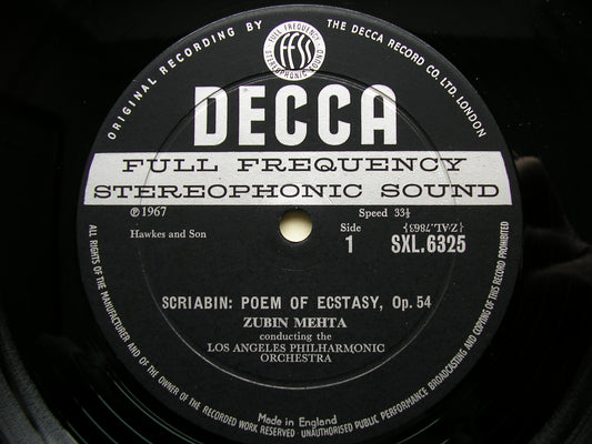 SXL 6325  SCRIABIN: POEM OF ECSTASY / SCHOENBERG: VERKLARTE NACHT    ZUBIN MEHTA / LOS ANGELES PHILHARMONIC    ED1