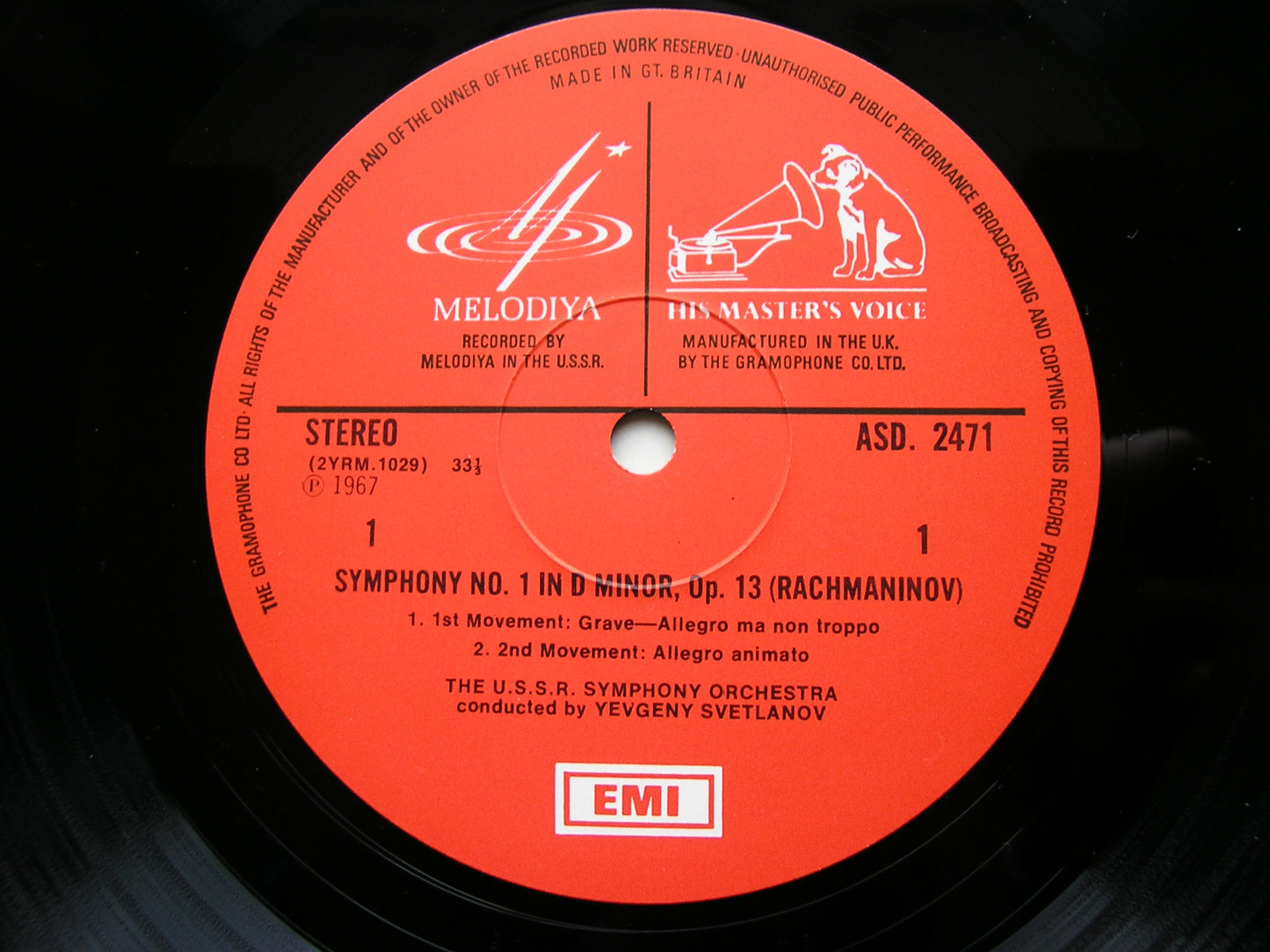 RACHMANINOV: SYMPHONY No. 1        SVETLANOV / USSR SYMPHONY       ASD 2471