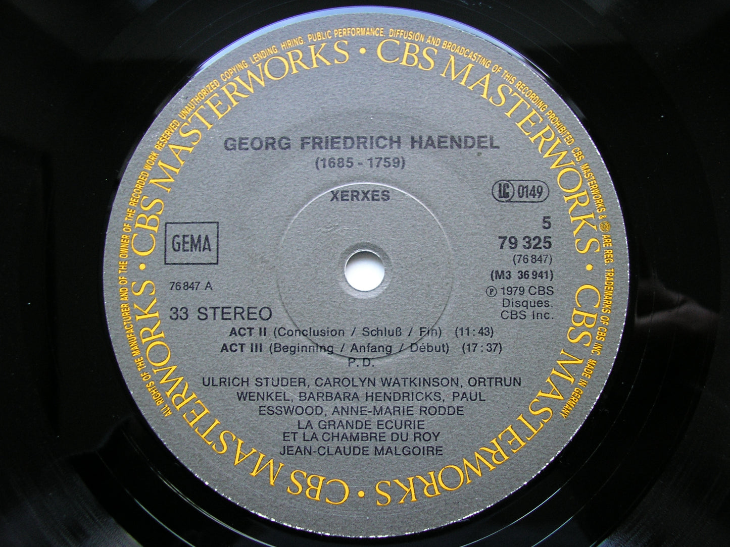 HANDEL: XERXES (1738)      SOLOISTS / LA GRANDE ECURIE ET LA CHAMBRE DU ROY / MALGOIRE    3LP    79325                  3LP