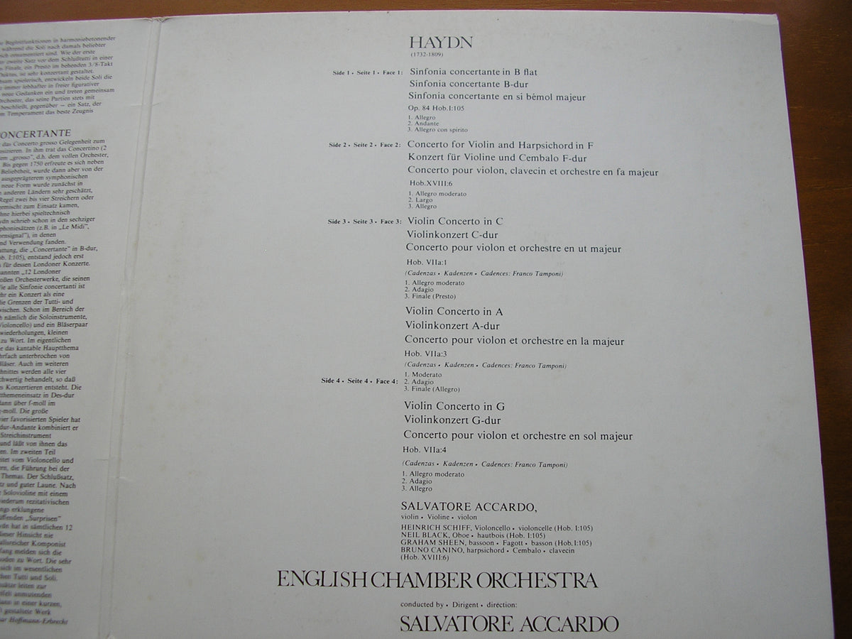 HAYDN: VIOLIN CONCERTOS / SINFONIA CONCERTANTE     ACCARDO / SCHIFF / BLACK / SHEEN / ENGLISH CHAMBER ORCHESTRA    91 7195