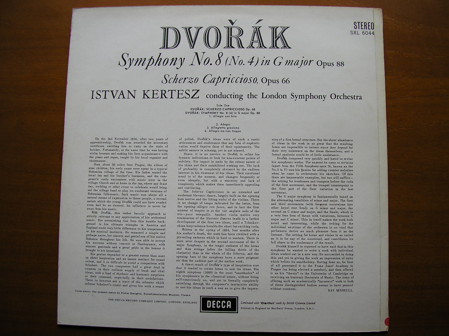 SXL 6044  DVORAK: SYMPHONY No. 8 / SCHERZO CAPRICCIOSO     KERTESZ / LONDON SYMPHONY     ED3
